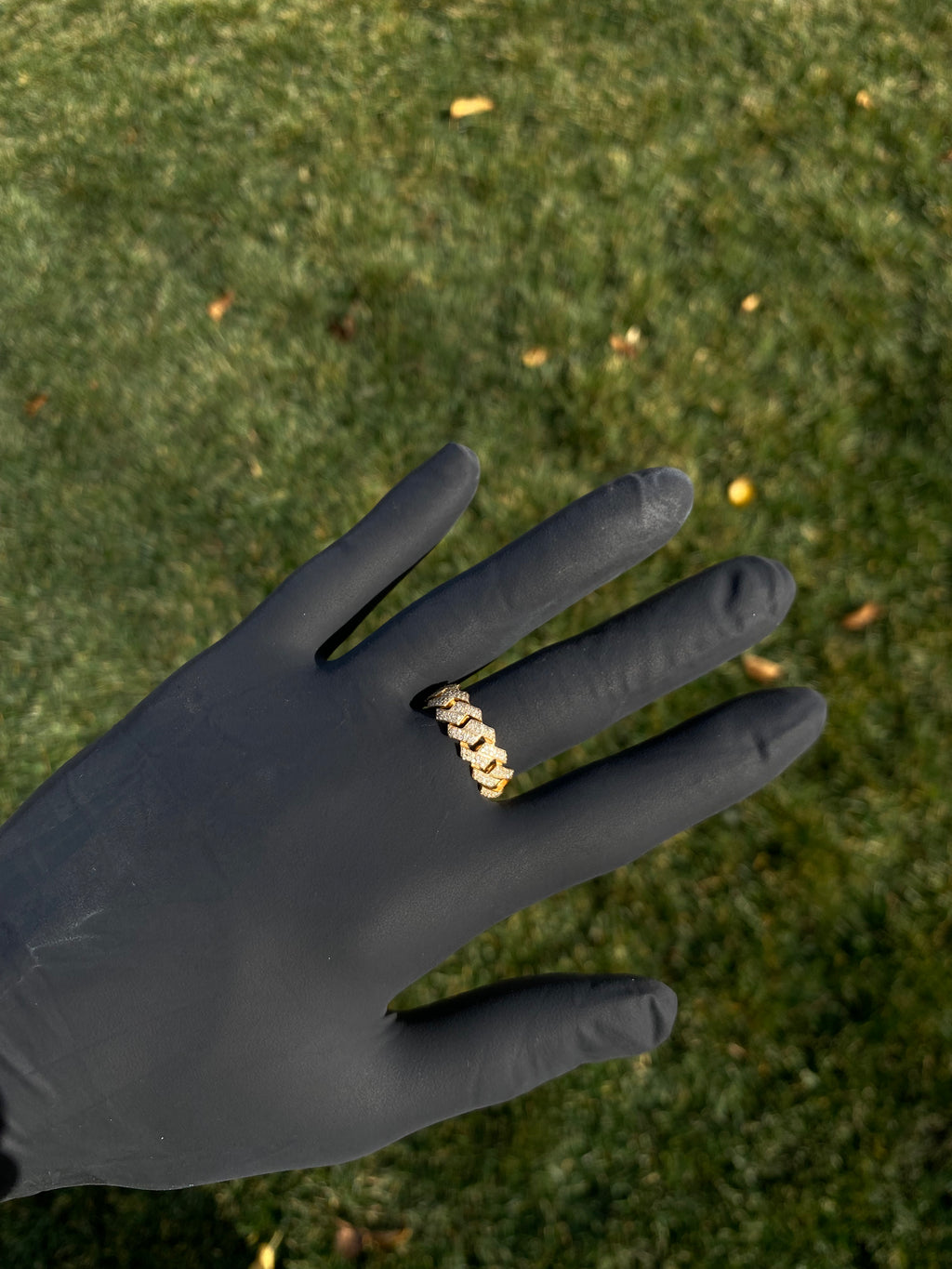 14k solid gold diamond cuban link ring